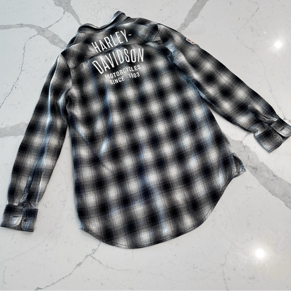 Harley Davidson Black & White Plaid Top - Picture 3 of 7